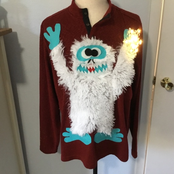 Ugly Christmas Sweater Abominable Snowman, Yeti, Lights Up! Men XL - Picture 6 of 9